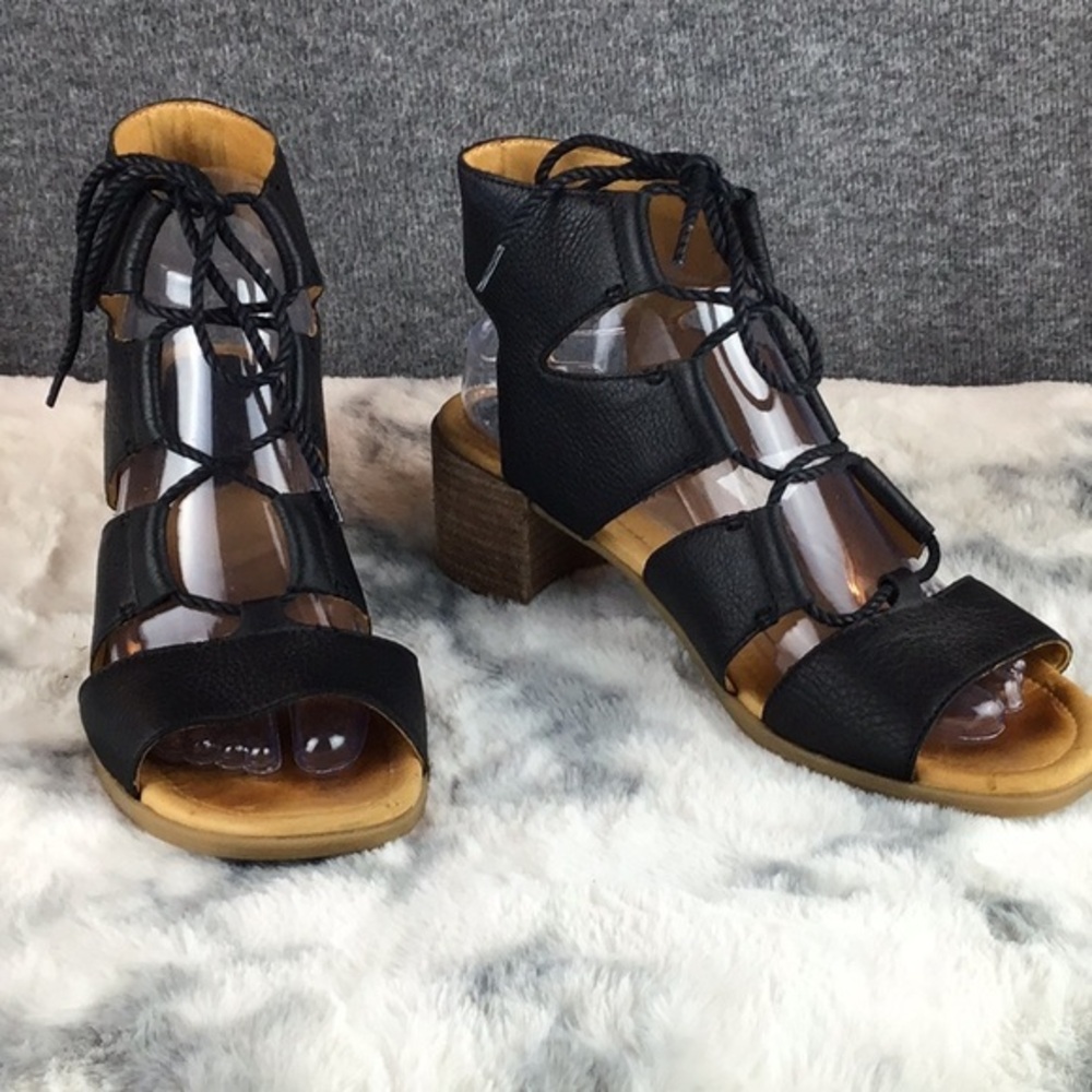 Sperry‎ Cut Out Leather Lace-Up Block Heel Topsider Sandals Sz 9M